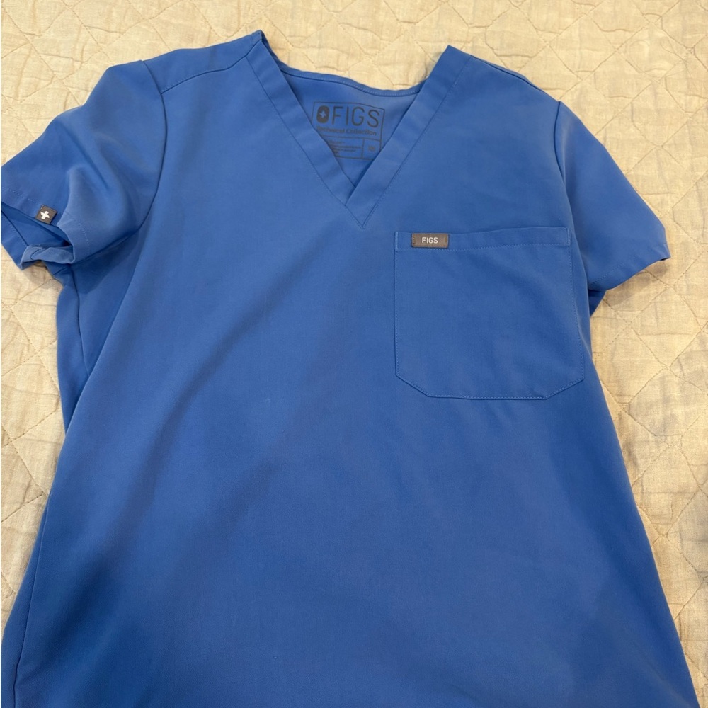 Figs ceil blue V-Neck one pocket Scrub Top